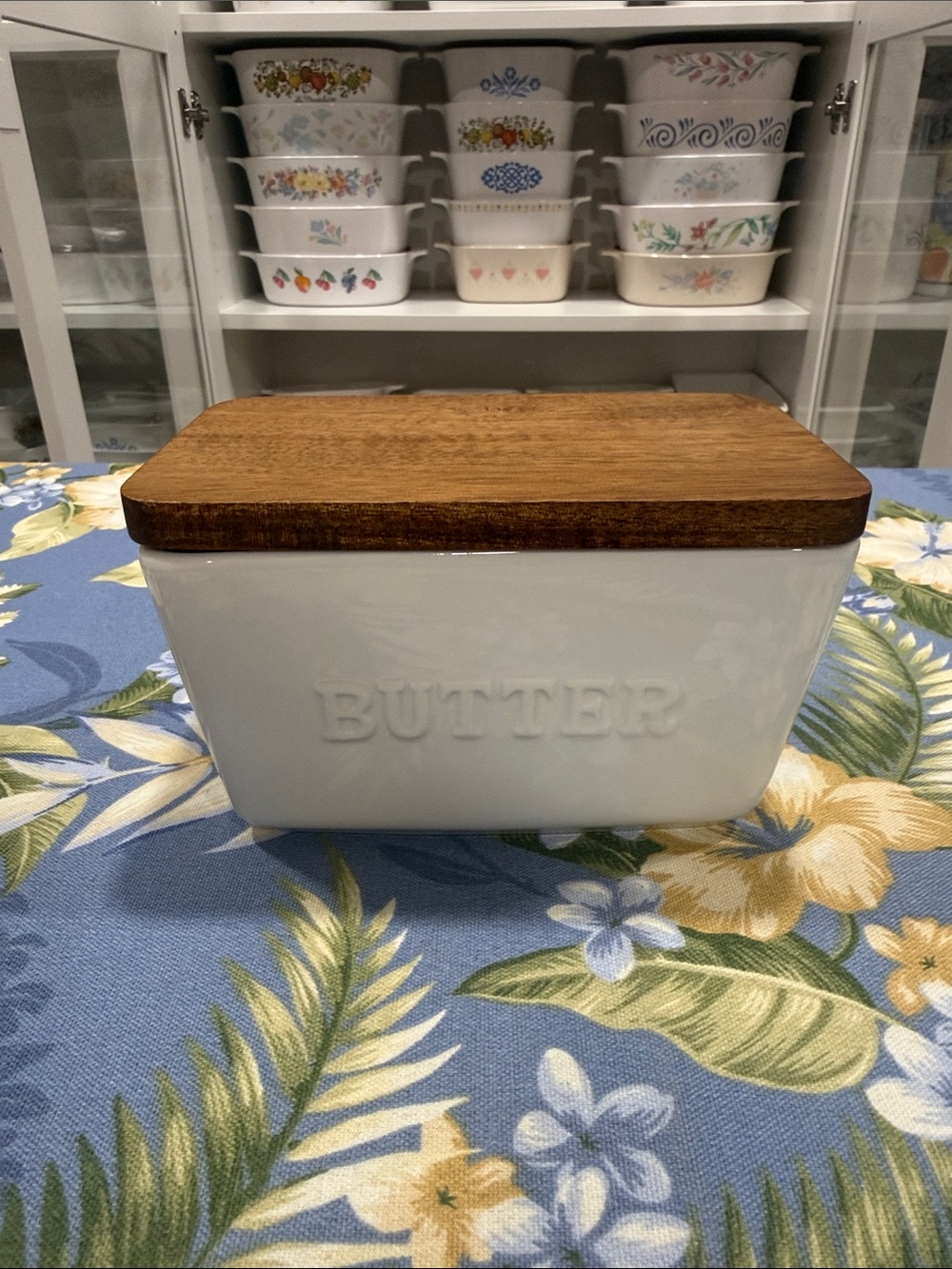 Better Homes And Gardens White Ceramic Butter Dish with Wood Lid
